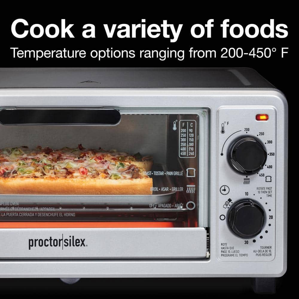 Proctor Silex Black and Silver 4-Slice Toaster Oven Broiler