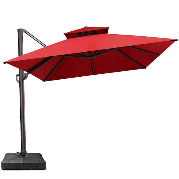 12.5 ft. x 10 ft. Double 360 ° Rotation Rectangular Cantilever Patio Umbrella in Red with 220 lbs. Base Stand