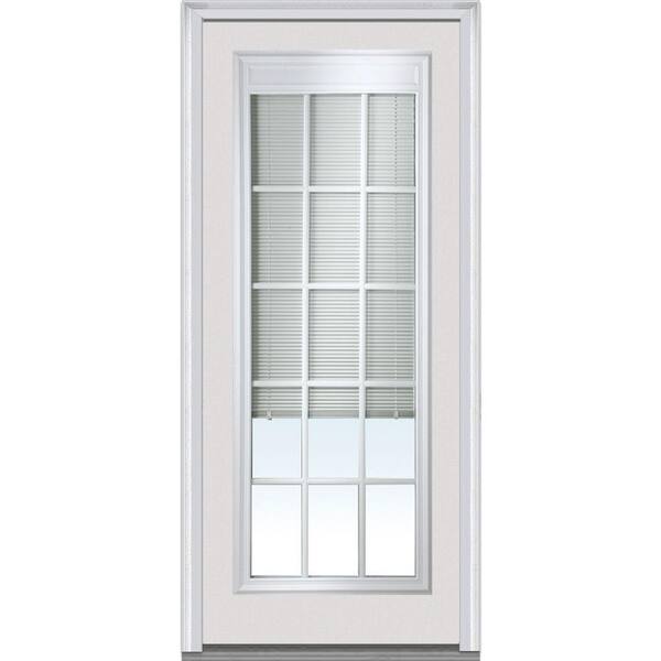Milliken Millwork 32 in. x 80 in. Internal Mini Blinds Full Lite Primed White Builder's Choice Steel Prehung Front Door with Muntins