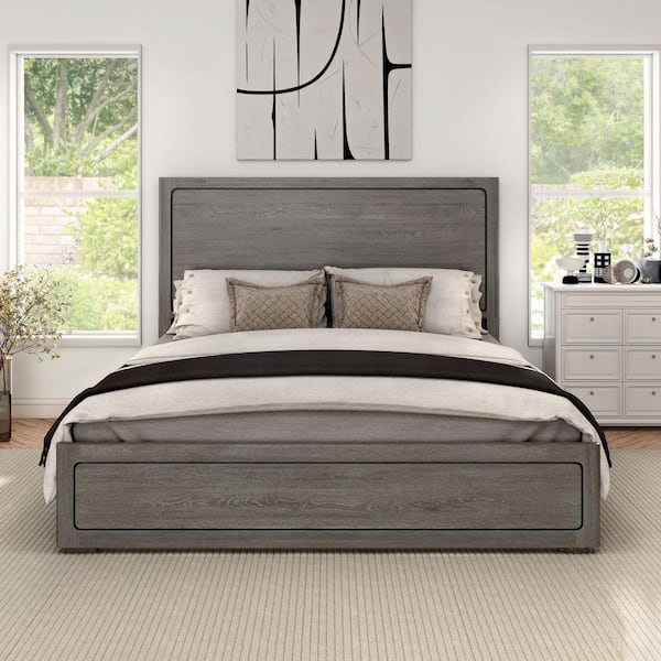 Rally Gray Wood Frame Queen Panel Bed with Rounded Edges