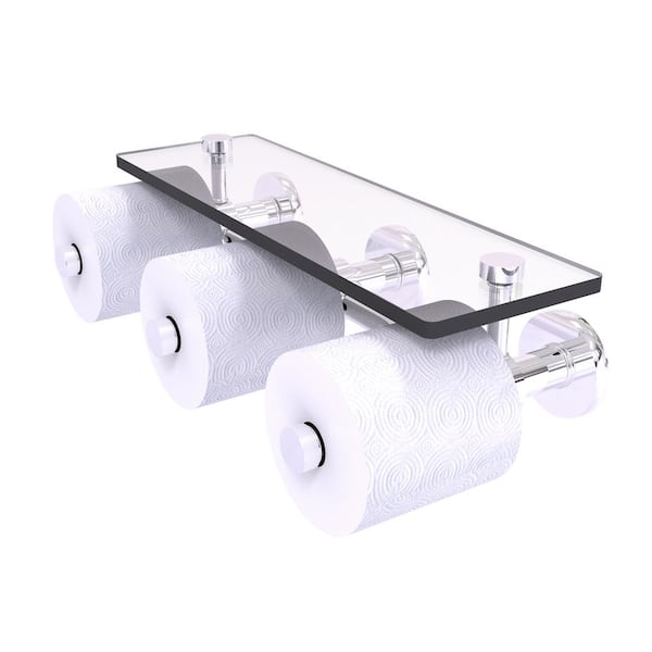 Allied Brass Prestige Skyline Collection Wall Mounted Toilet Paper Holder in Polished Chrome with Glass Shelf