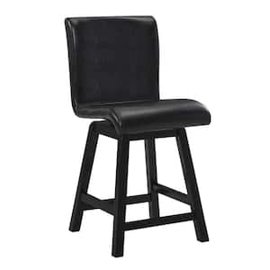 25.5 in. Brown Low Back Wood Frame Bar Stool with Faux Leather Seat (Set of 2)