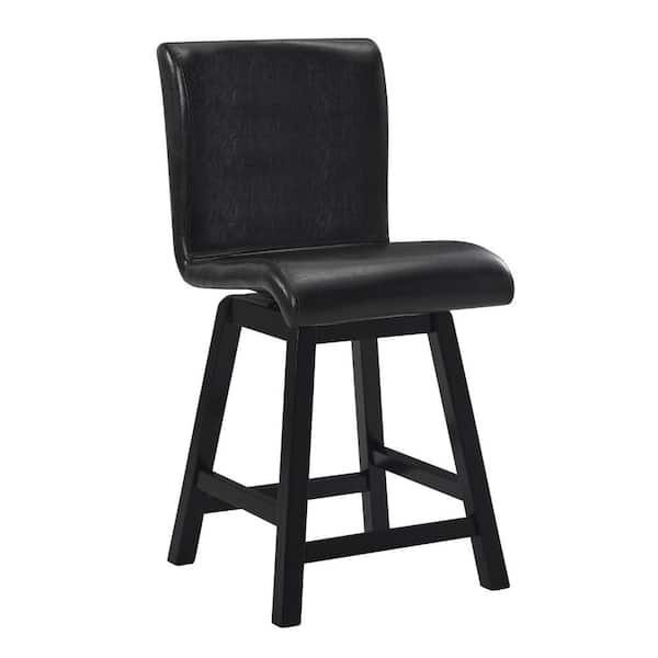 Benjara 25.5 in. Brown Low Back Wood Frame Bar Stool with Faux Leather Seat (Set of 2)