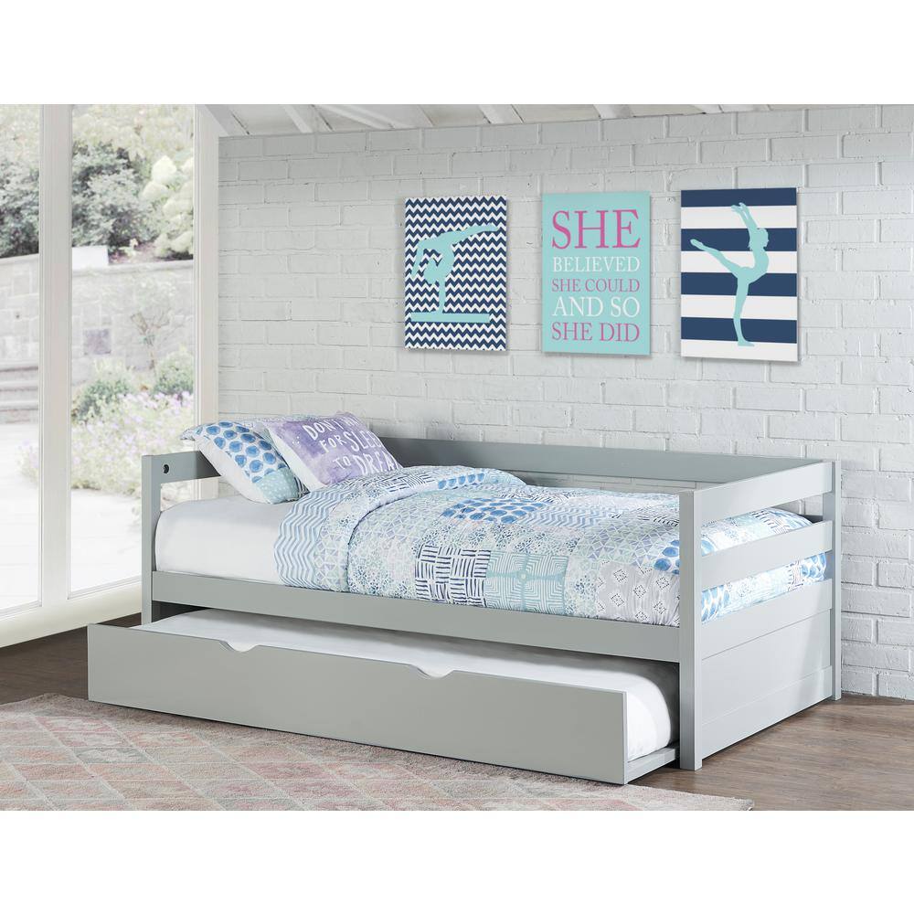 Gray Twin Pine Wood Daybed with Trundle and Slats