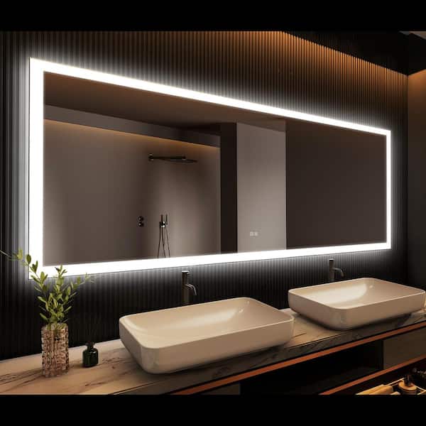 HOMLUX 55 in. W x 36 in. H Rectangular Frameless LED Light with 3-Color and Anti-Fog Wall Mounted Bathroom Vanity Mirror