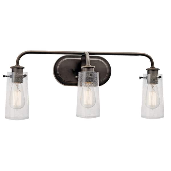 Braelyn 24 in. 3-Light Old Bronze Vintage Bathroom Vanity Light with Seeded Glass Shade