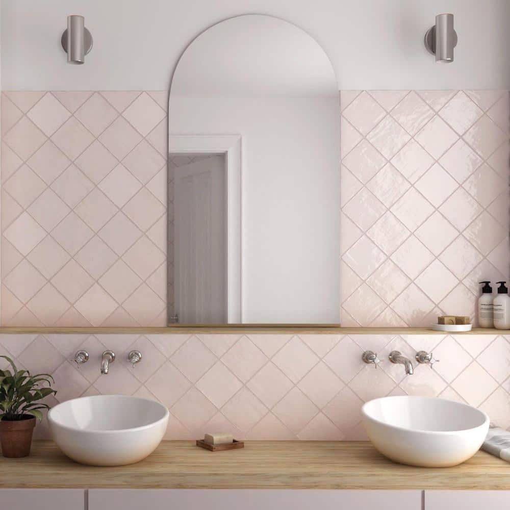 Pink 5x5 Polished Ceramic Subway Wall Tile