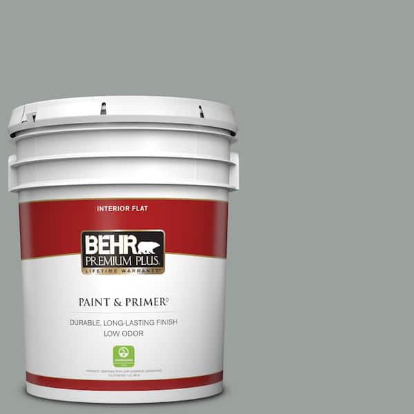 BEHR PREMIUM PLUS 5 gal. #PPU11-16 Brampton Gray Flat Low Odor Interior Paint & Primer