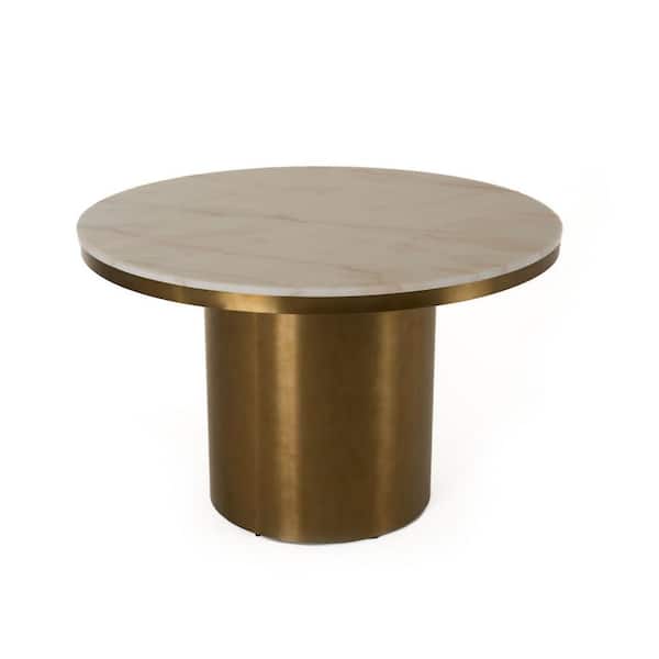 Rocky White Marble 47.2 in. Pedestal Round Dining Table Seats 4