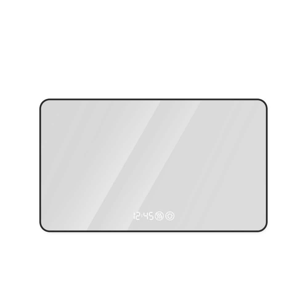 Black 48 in. W x 32 in. H Rectangular LED Framed Mirror with Temperature Di