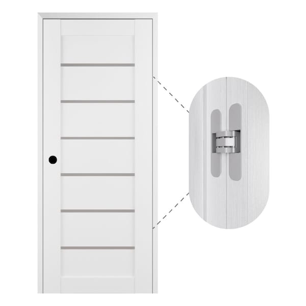Belldinni Alba 32" x 80" Right-Hand 6-Lite Frosted Glass Bianco Noble Wood Single Prehung Interior Door with Concealed Hinges