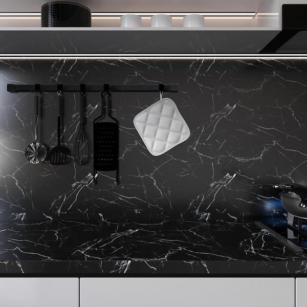 Black Marble Peel and Stick Wallpaper Contact Paper, Self-Adhesive Covering Paper for Kitchen, 16 in. x 157 in.