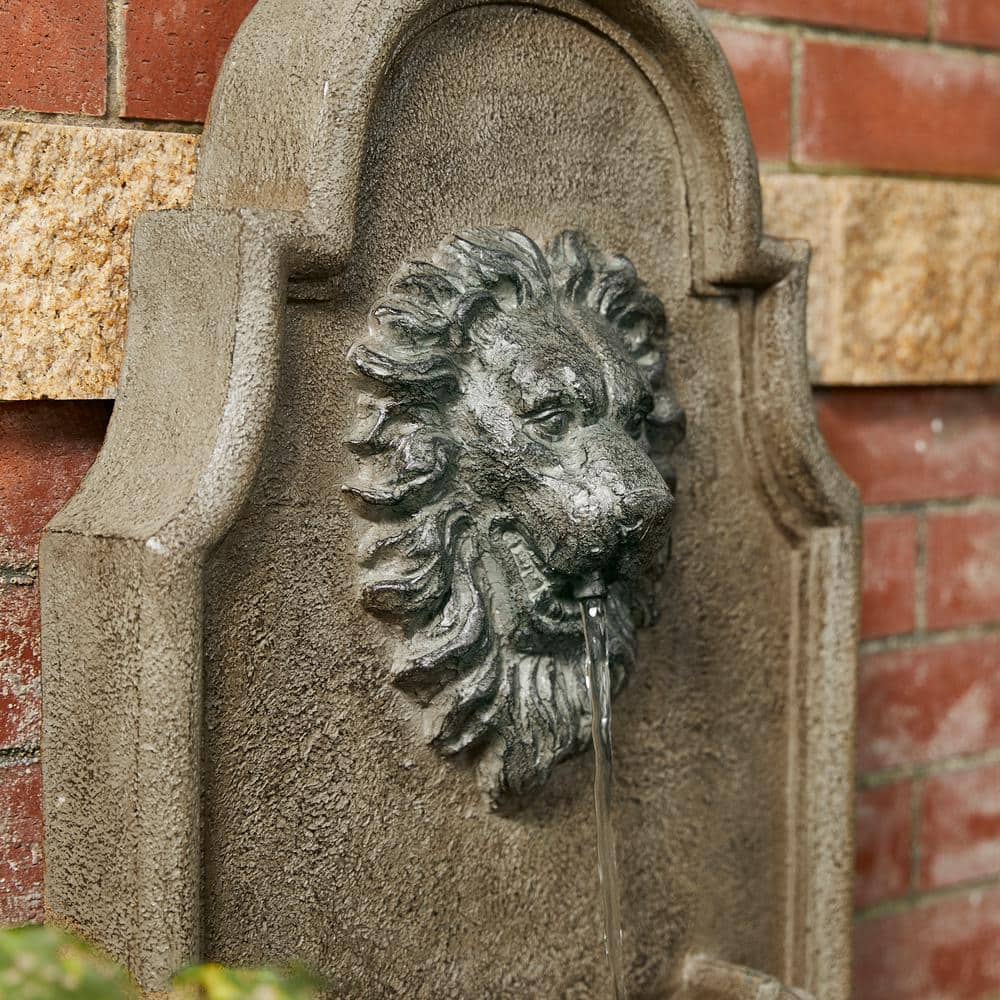 Oversized Faux Granite Lion Head Polyresin Outdoor Fountain with LED Light