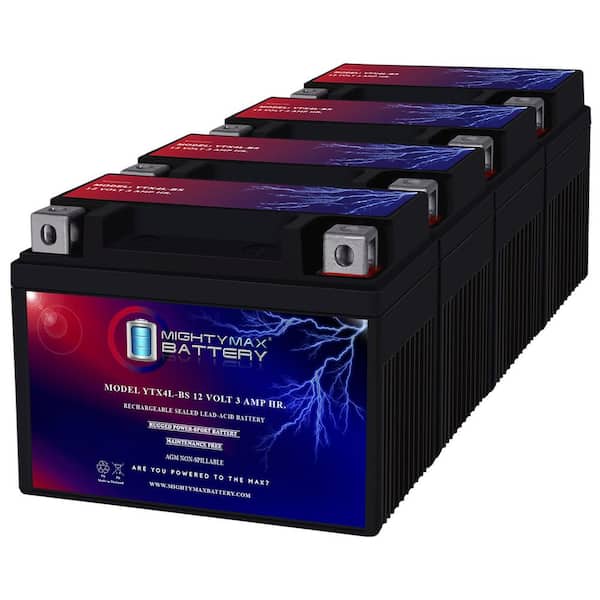MIGHTY MAX BATTERY YTX4L-BS SLA Replacement Battery for Parts Unlimited YTX4L-BS - 4 Pack