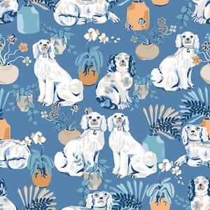 Blue Cerulean Good Dog Peel and Stick Wallpaper Sample