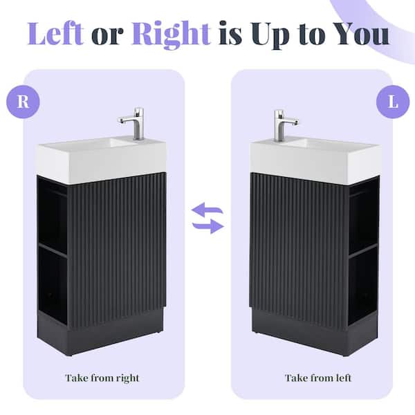 18 in. x 10 in. x 33 in. Freestanding Bathroom Vanity Cabinet in Black with White Caremic Sink Top,Two-tier Shelf