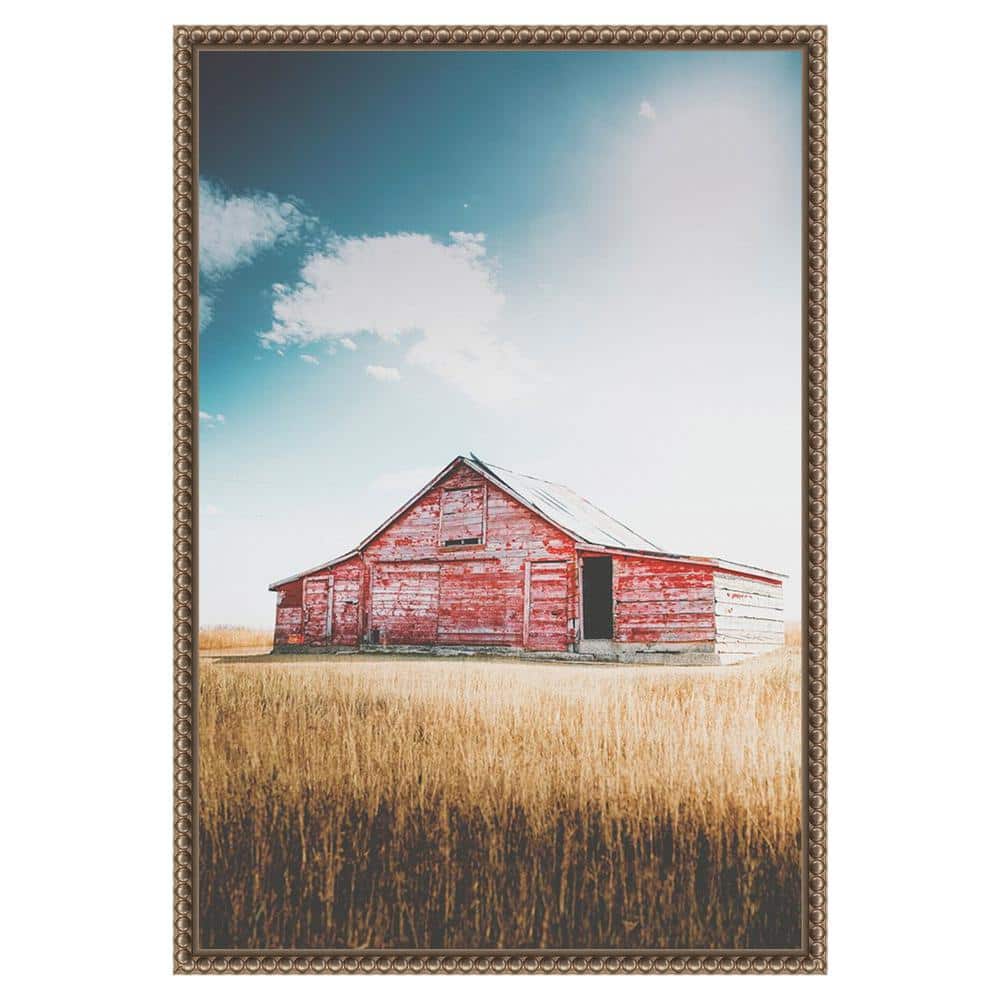 Rustic Red Barn Framed Canvas Print with Beaded Bronze Frame