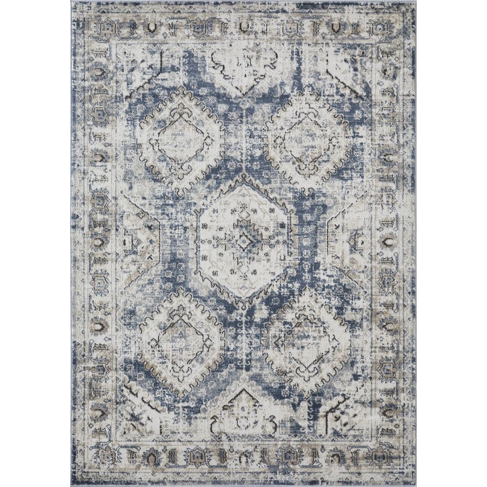 Kehleigh Blue Medallion Stain-Resistant Rectangular Area Rug