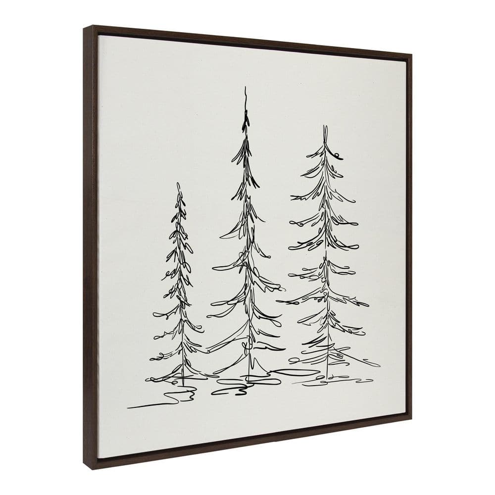 Minimalist Evergreen Trees Sketch Canvas Wall Art, 30x30, Brown Frame