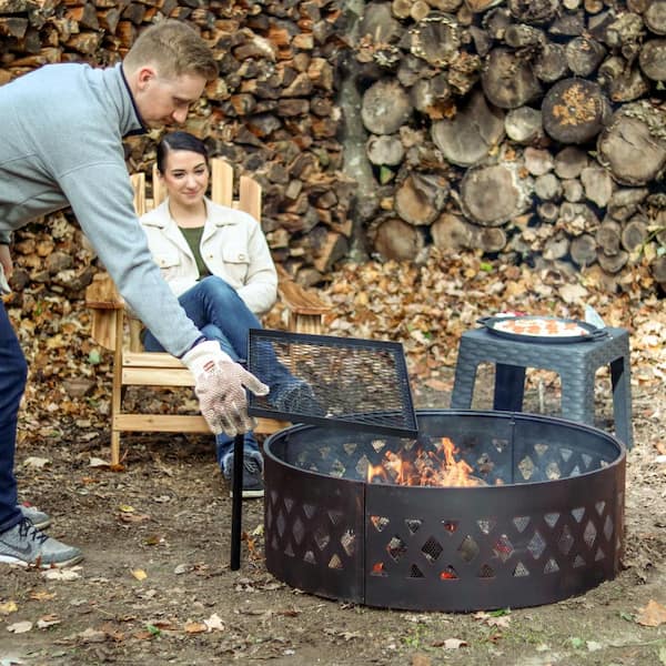 Sunnydaze 36 in. Dia Round Steel Crossweave Wood Burning Campfire