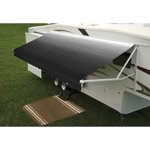 9100 Power Patio Awning with Polar White Weathershield - 17 ft., Onyx Linen Fade