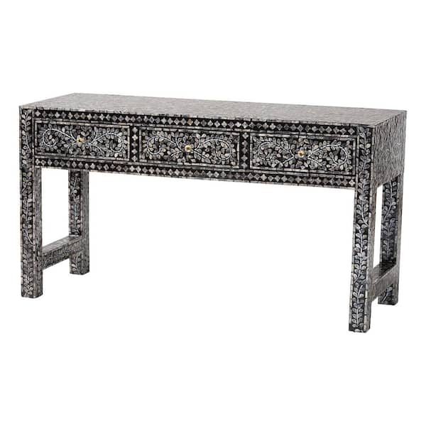Elara 55.1 in. Mosaic Black/White Rectangle Capiz Console Table