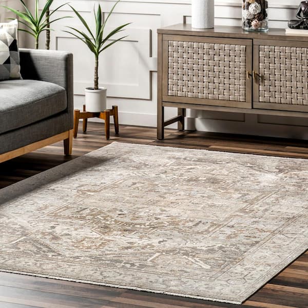 nuLOOM Ethel Medallion Fringe Silver 8 ft. x 10 ft. Area Rug
