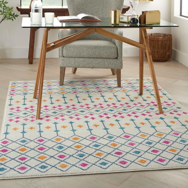 Passion Ivory/Multi 5 ft. x 7 ft. Diamond Geometric Modern Area Rug