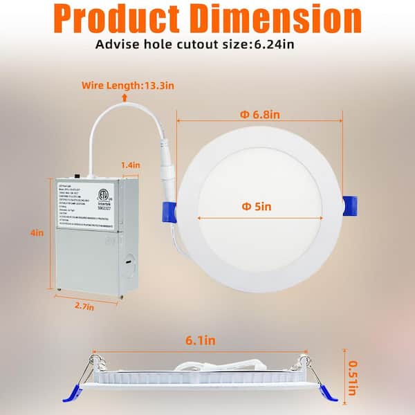 Amico 12-Pack 6-Inch LED Recessed Ceiling Lights With Night Light – 5CCT 2700K-5000K, 120V, IP44, 3-Year Warranty