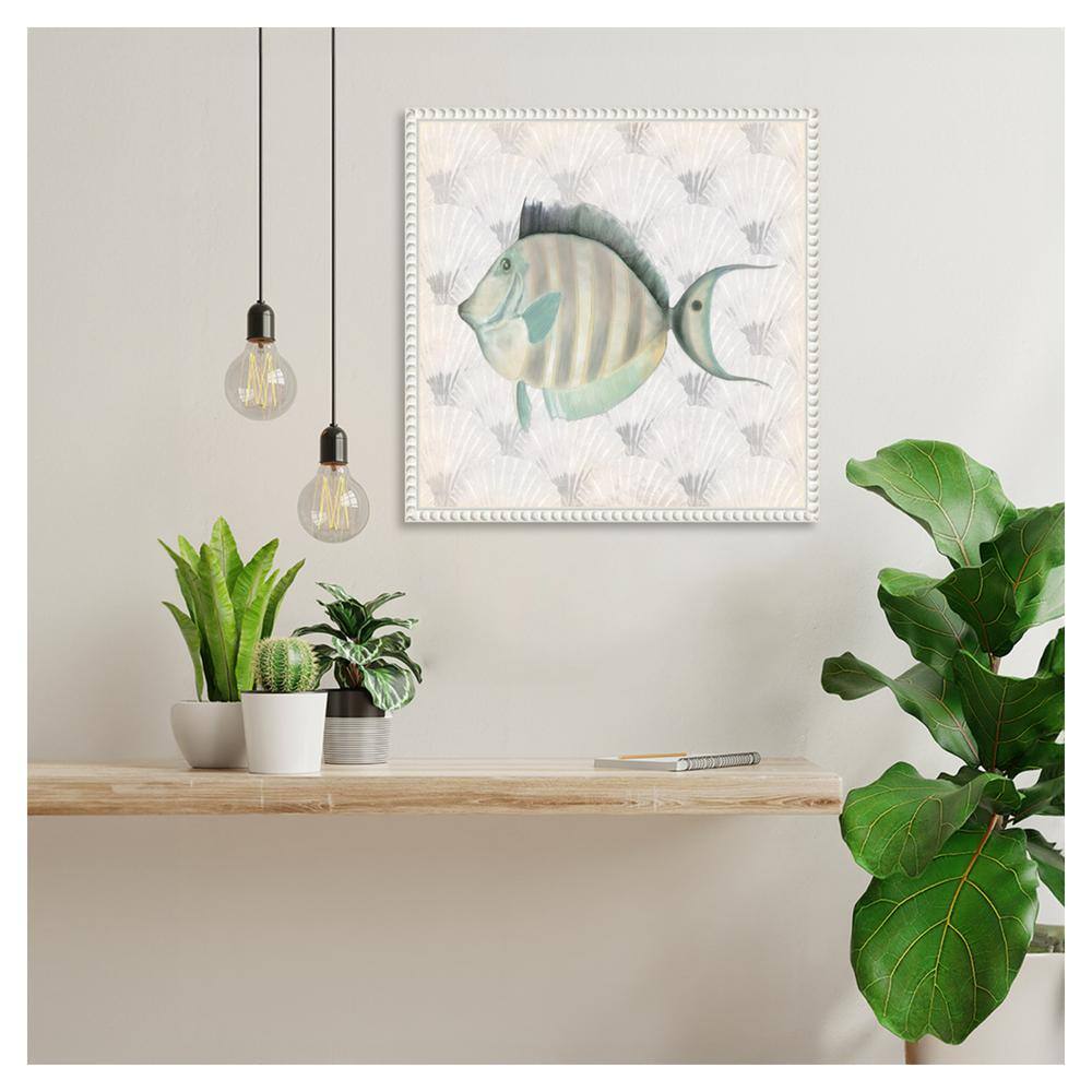 Neutral Vintage Fish Canvas Print with Beaded Frame