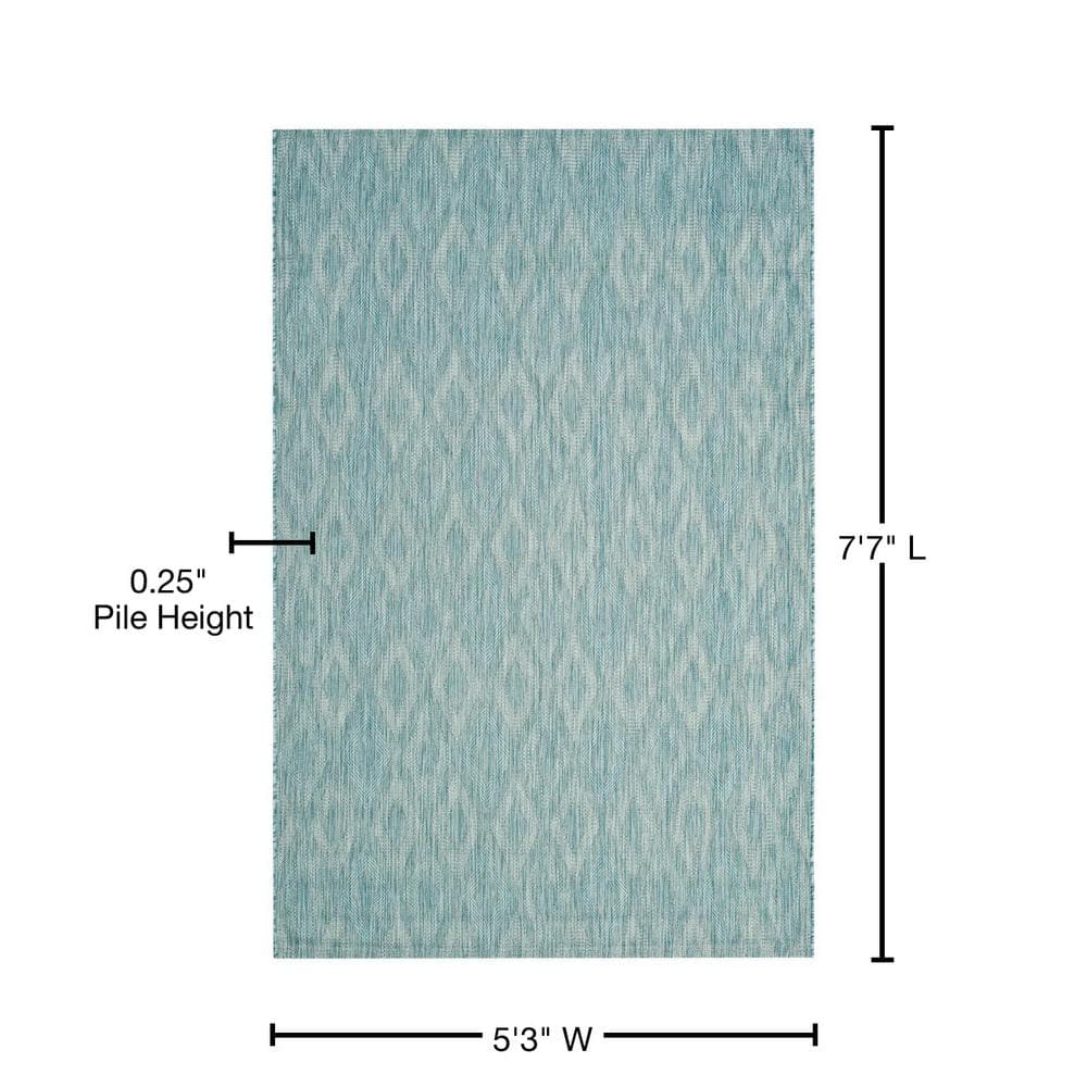 Aqua Diamond Weave 5'3" x 7'7" Synthetic Round Area Rug