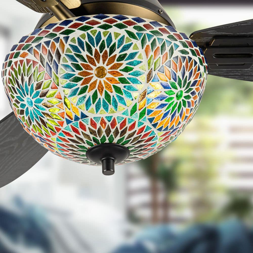 Rory 42 in. 2-Light Indoor Black Ceiling Fan with Multicolored Mosaic Glass Bowl Shade and Remote Control price history on PriceWatchPro