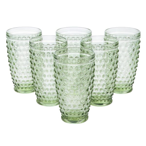 6 Piece 14.3 oz. Hobnail Handmade glass Tumbler Set in Green