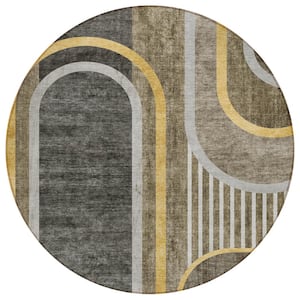 Chantille ACN532 Taupe 8 ft. x 8 ft. Round Machine Washable Indoor/Outdoor Geometric Area Rug