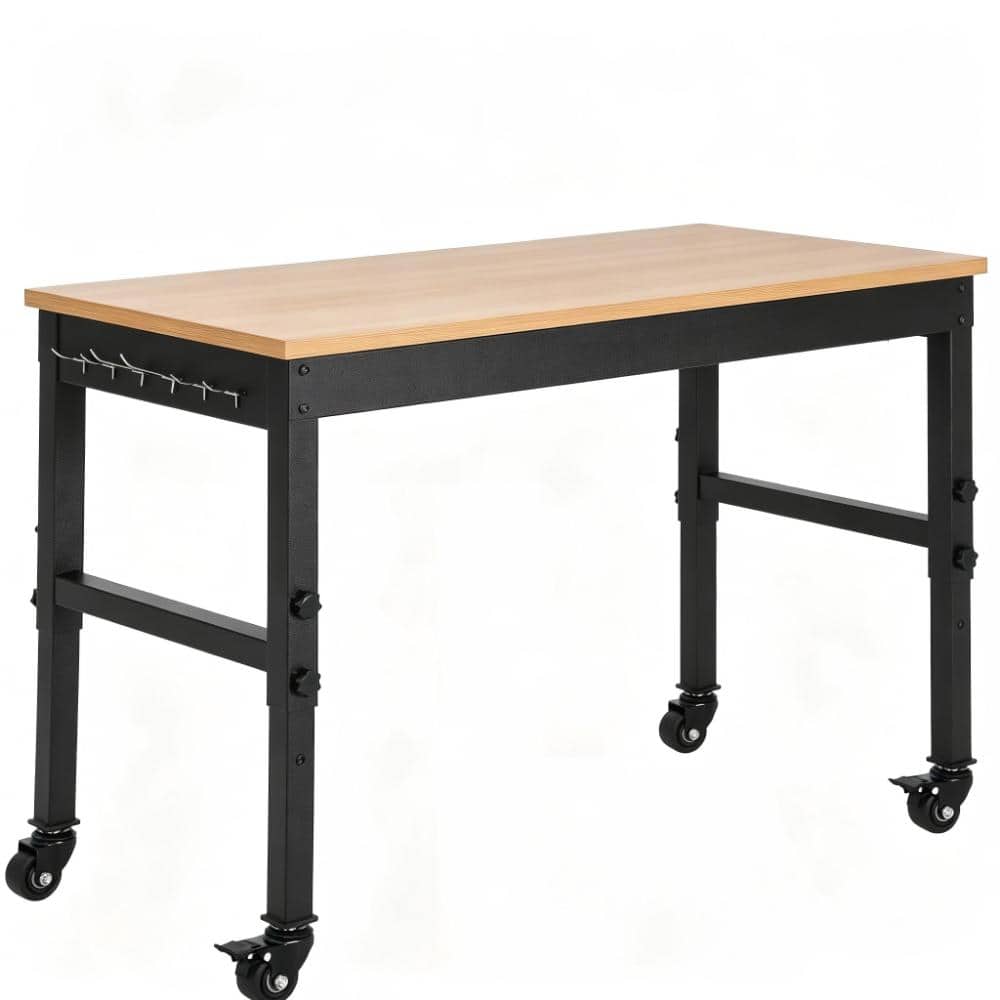 48x24in Adjustable Height Heavy Duty Workbench Solid Rubberwood & Steel Top, Built-in Power Outlets with wheels price history on PriceWatchPro
