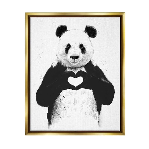 The Stupell Home Decor Collection Panda Bear Making a Heart Ink  Illustration by Balazs Solti Floater Frame Animal Wall Art Print 21 in. x  17 in. aap-244_ffg_16x20 - The Home Depot