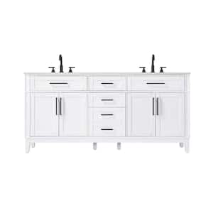 72 in. Double Sink Freestanding White Bath Vanity with Marble White Engineered Marble Top