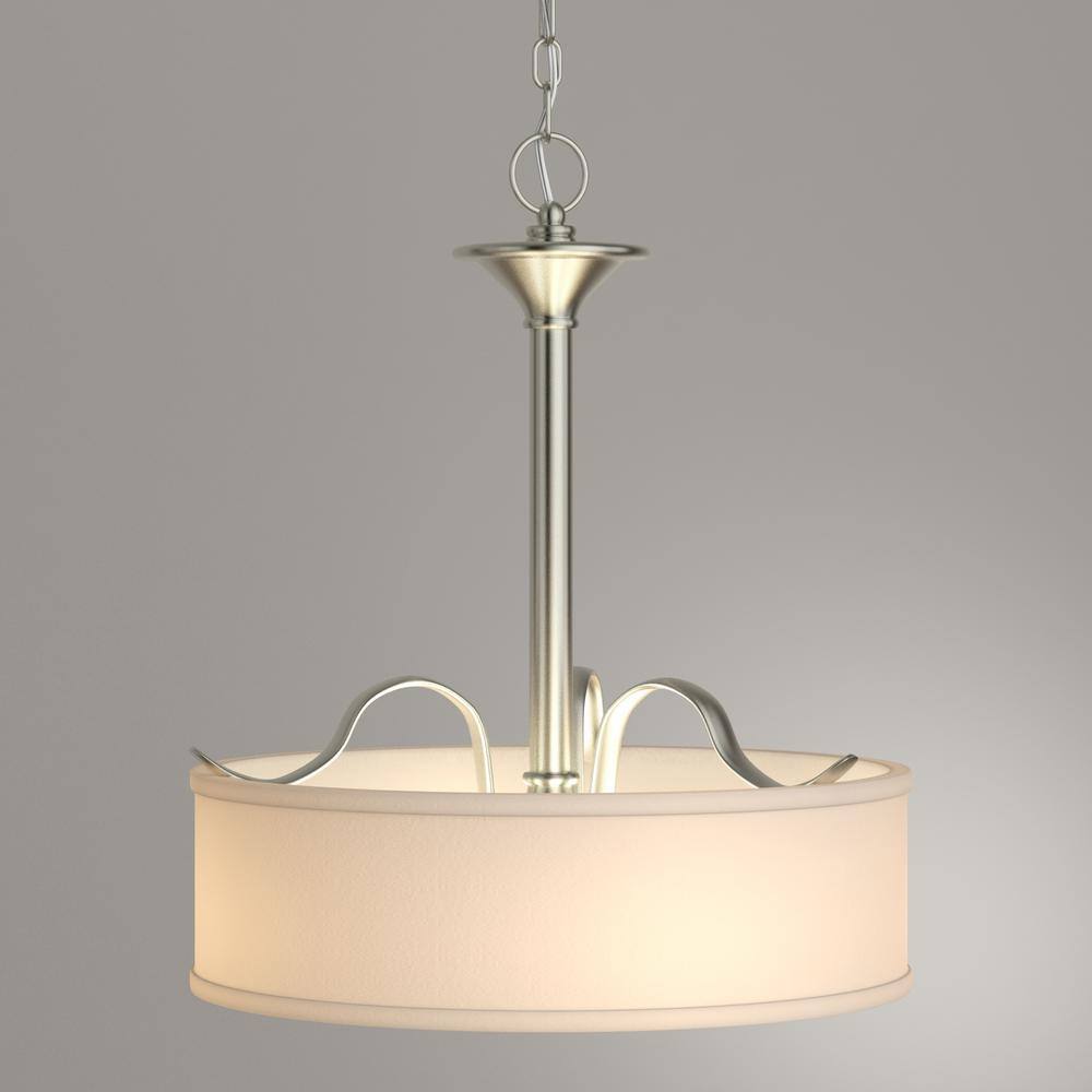 Brushed Nickel 3-Light Pendant with Off-White Linen Shade