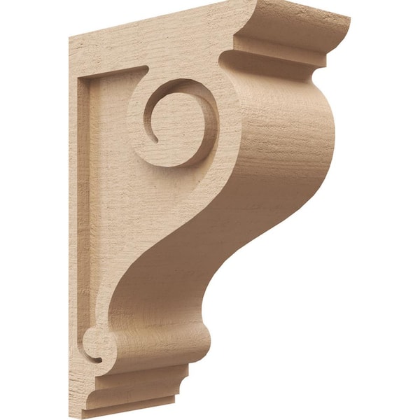 Ekena Millwork 4 in. x 12 in. x 8 in. Series 2 Classic Scroll Rough Cedar Woodgrain Timberthane Polyurethane Corbel, Primed Tan