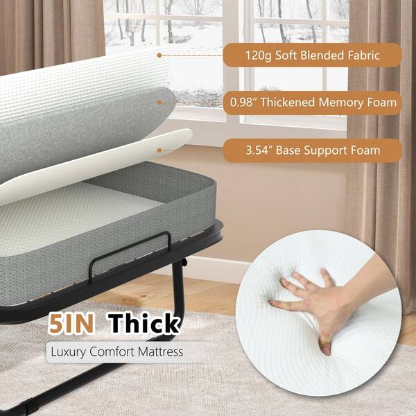 VEIKOUS Gray Twin Folding Bed Rollaway Bed with Mattress and