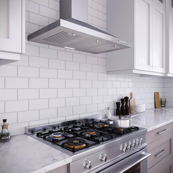 36 in. Vicolo Ductless Wall Mount Range Hood in Brushed Stainless Steel, Baffle Filters, Push Button Control, LED Light
