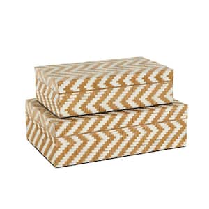 Rectangle Paper Handmade Woven Zig Zag Storage Geometric Box with Cream Accents (Set of 2)