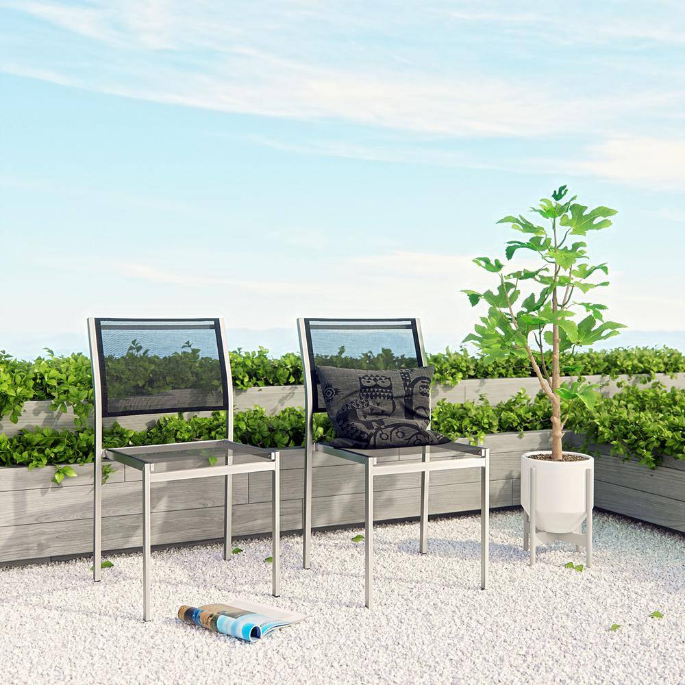 Shoreline Silver Black Modern Outdoor Patio Dining Chair
