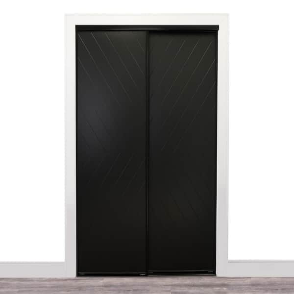 TRUporte Herringbone Chevron 72 in. x 80.5 in. Black Composite Sliding Door