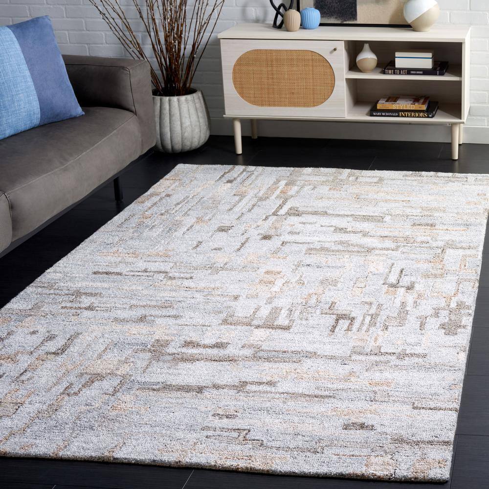 Gray Abstract Handmade Tufted Wool and Cotton 4' x 6' Rug