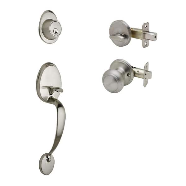 Copper Creek Colonial Satin Stainless Door Handleset and Colonial Knob Trim