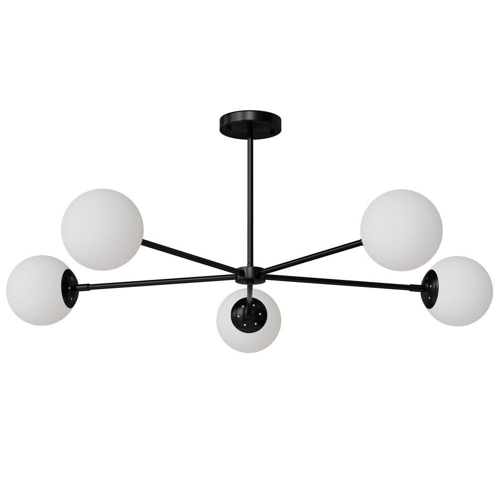 mieres Osrom 60-Watt Integrated LED Black/Milky Chandelier with Glass ...