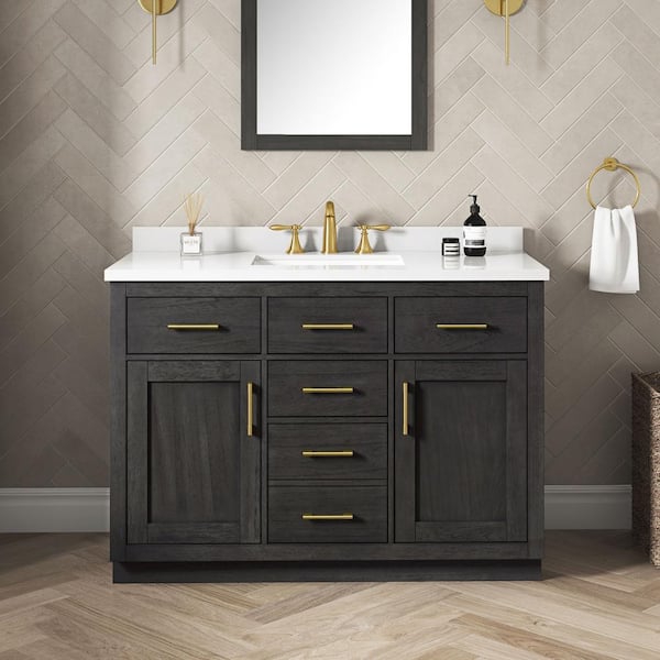 OVE Decors Bailey 48 in. Single Sink Matte Black Bath Vanity with White Quartz Top and Integrated Power Outlet (Assembled)