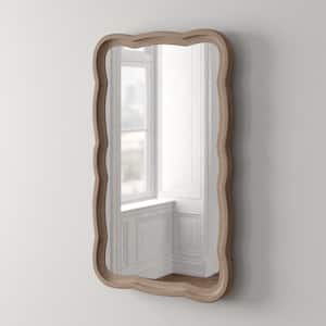 Curved Wood Frame Brown Rectangle Accent Mirror 23.5 in. W x 38 in. H