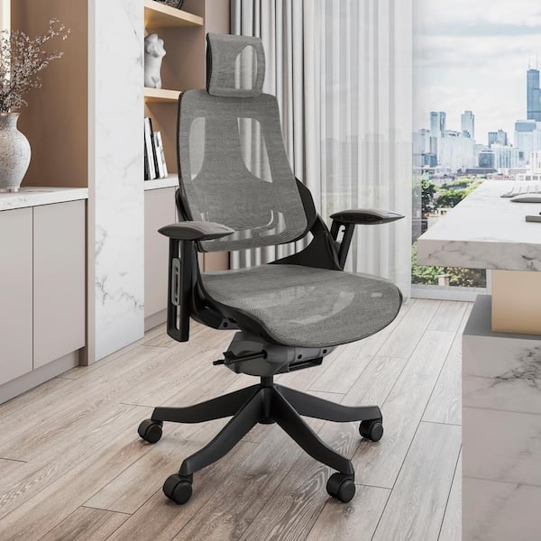 TECHNI MOBILI Lux Mesh Reclining Ergonomic Executive Office Chair in Grey with Adjustable Arms and Lumbar Support
